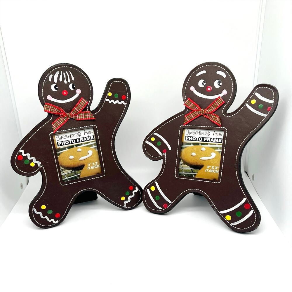 Set of 2 Decorated Gingerbread Man 3x3 Photo Picture Frames Decorative